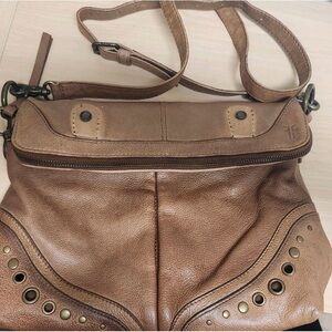 Frye Tan Pebbled Leather Crossbody with Stud Detail